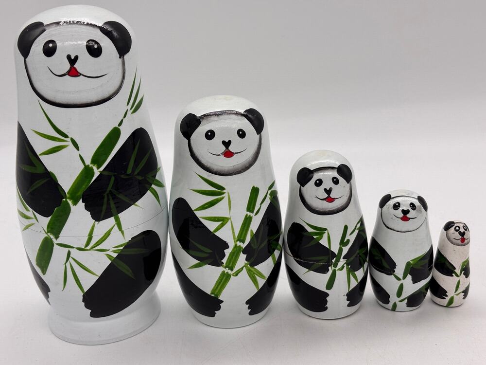 Wooden panda stacking dolls 5 pieces hand painted